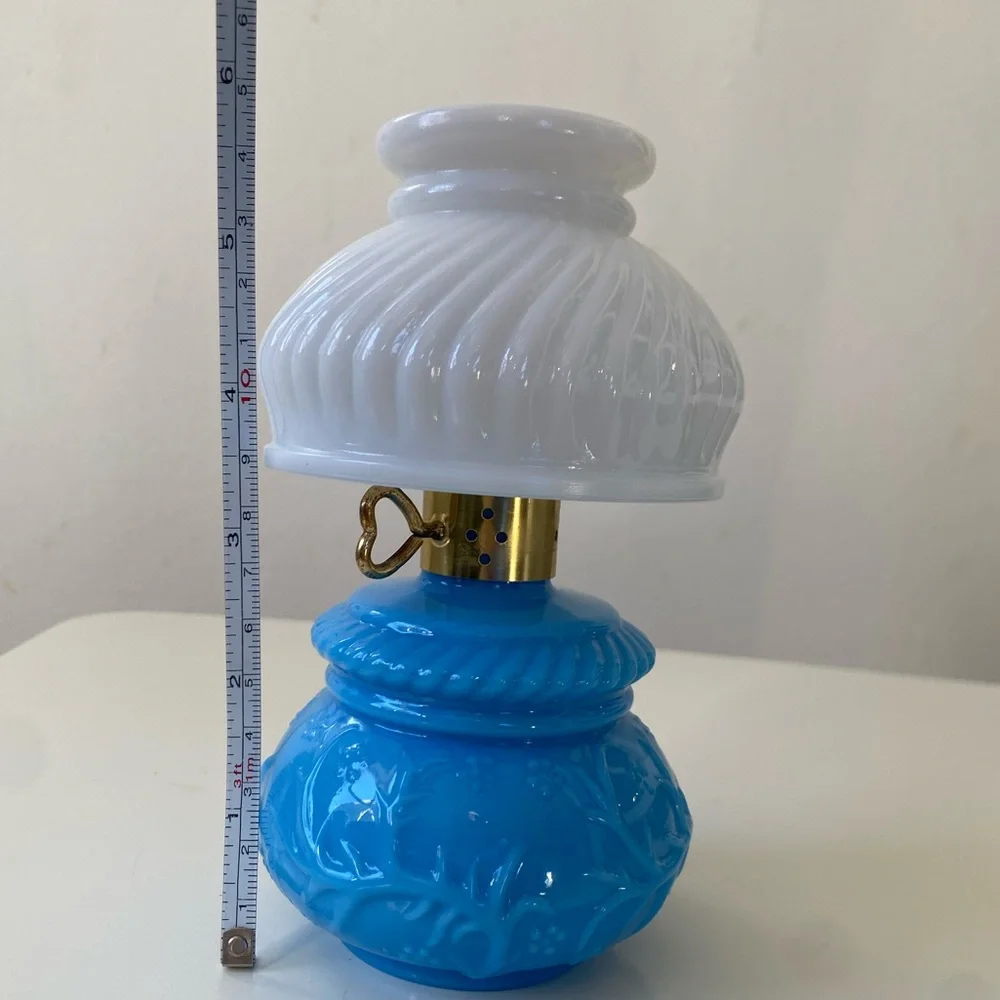 Vintage AVON Blue & White Milk Glass Courting Lamp